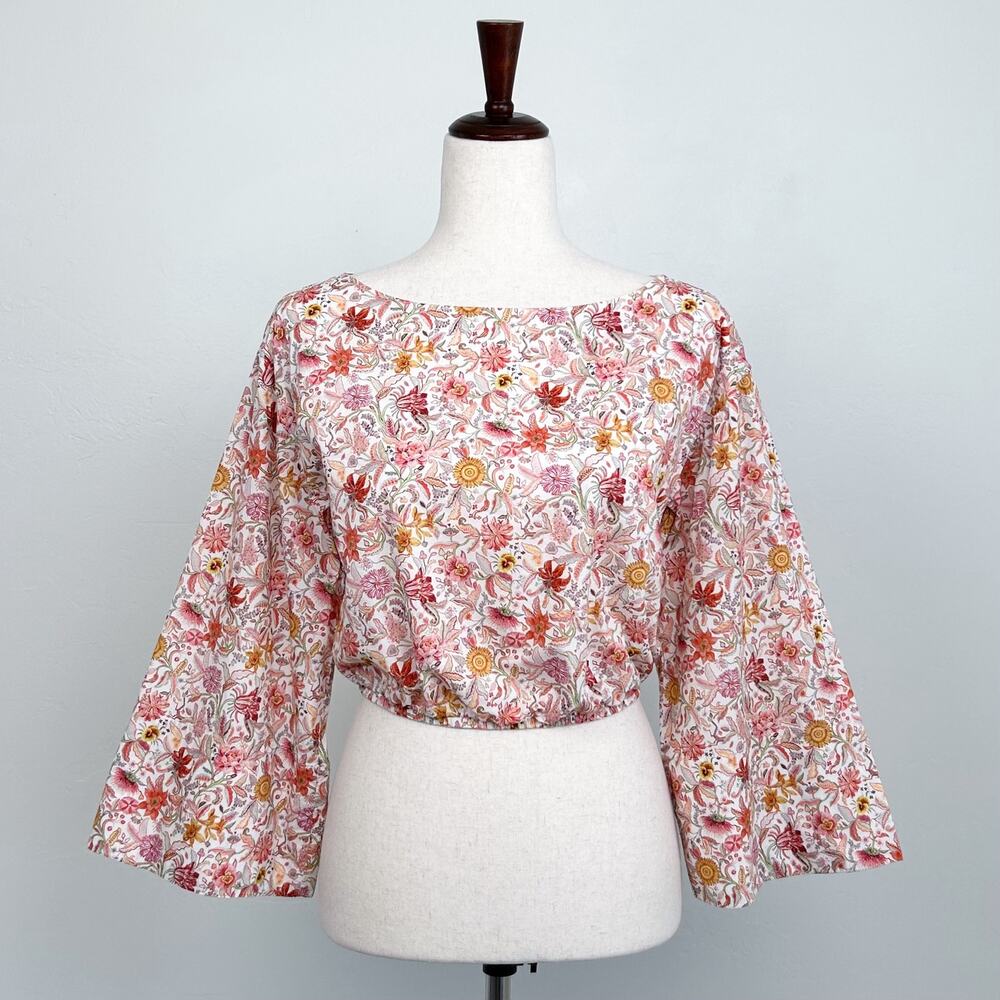 J. Crew Liberty London 100% Cotton Floral Bell Sleeve 70s Boho Cropped Top XS
